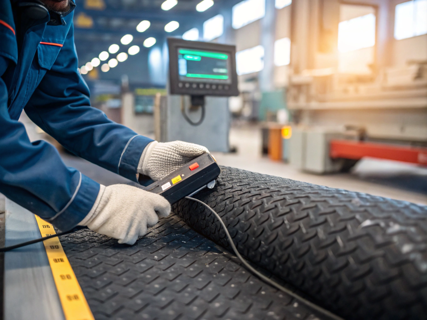 rubber blanket material being tested for durability