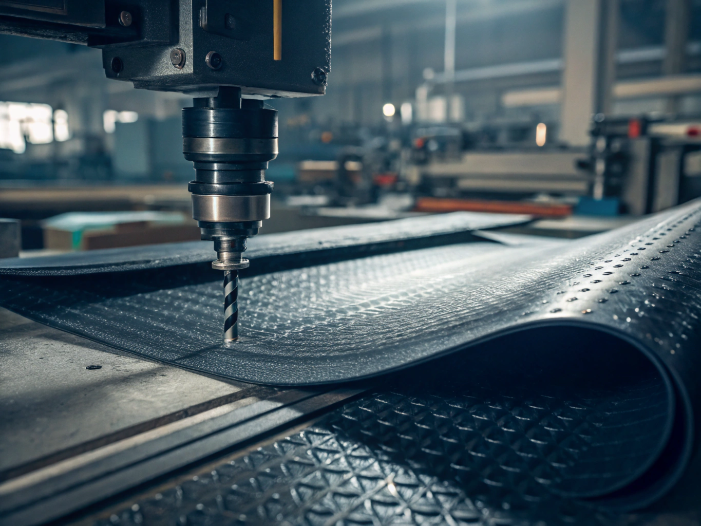 a rubber blanket compressing against a textured plastic substrate