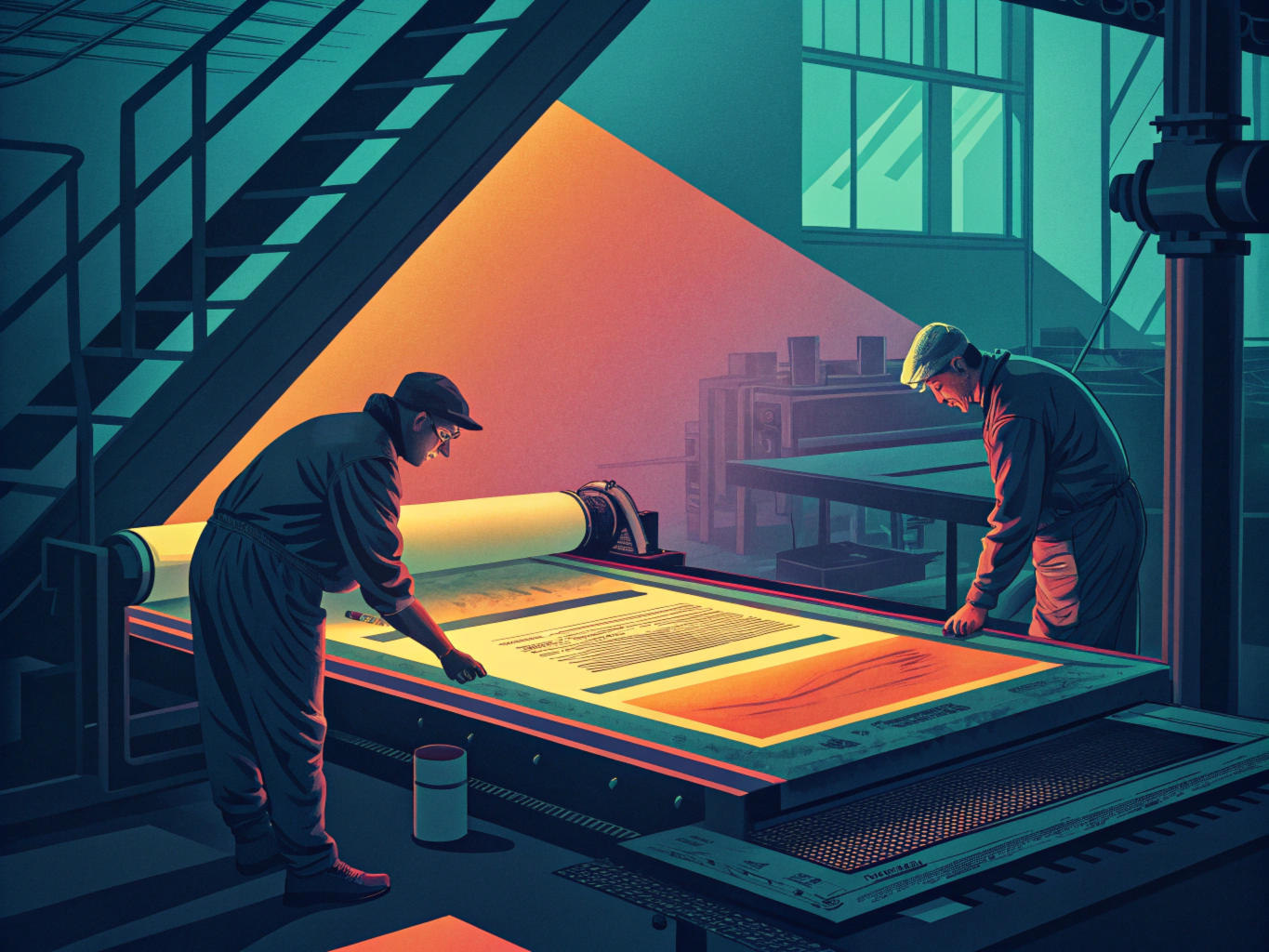 An artistic interpretation of print clarity in offset lithography, rubber blankets glowing softly as they transfer fine details onto a substrate